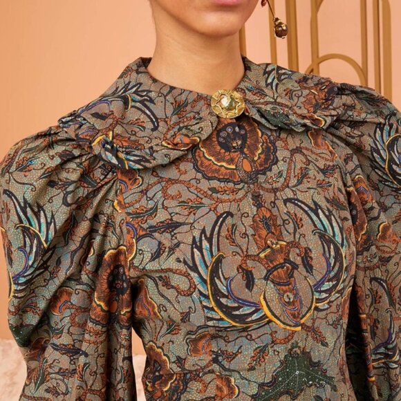 NWOT ULLA JOHNSON Marietta Blouse in Spruce S $295 - Picture 1 of 14
